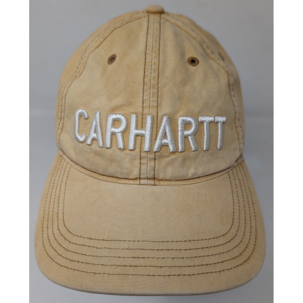 Carhartt Canvas Spellout Hat Baseball Cap Strapback Brown VTG